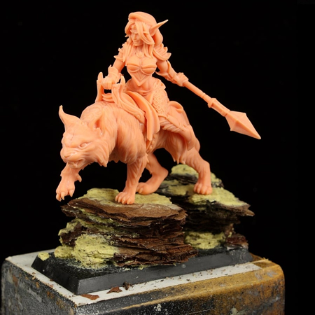resin fey miniature riding a tiger, the frost