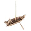 3D render of a small wooden pearl diver boat with a single mast, a rear winch mechanism, and a separate oar, designed for 3D printing.