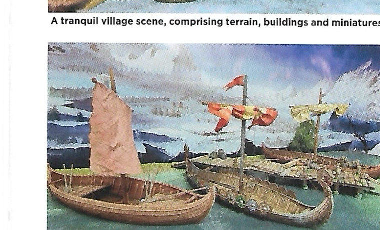 Viking longboats at anchor in a fjord